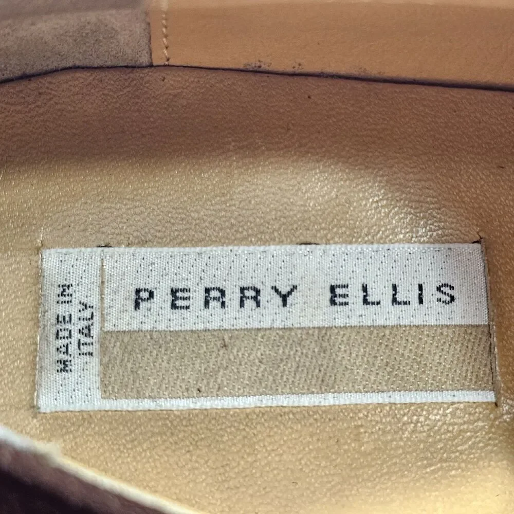 VTG Perry Ellis Made in Italy Brown Suede Wingtip Brogue Dress Shoes Men’s 10 M